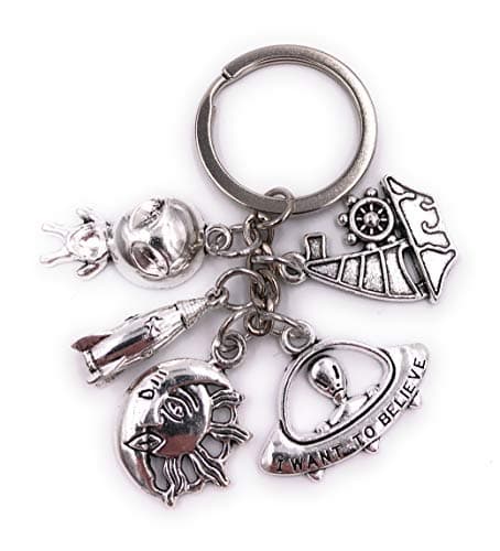 Image of H-Customs Alien Boat Rocket Spacecraft Keychain Silver Metal Pendant