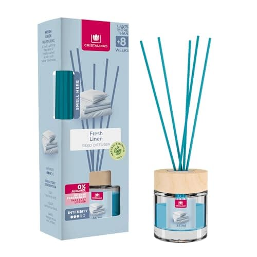 Image of Cristalinas 35ml Fresh Linen Air Fresheners - Reed Diffuser Home Fragrance Lasts upto 8 weeks - Room Diffuser Sticks with Coloured Fragrance Oil