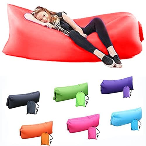Image of DERJLY Inflatable Lounger Air Sofa: Outdoor Camping Chair Waterproof Anti Air Leaking - Portable Lazy Sofa Bring Storage Bag and Side Pockets
