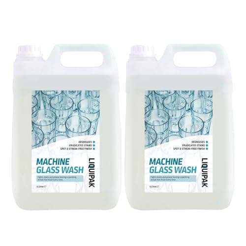 Image of Liquipak Machine Glass Wash 2x5L – Automatic Glasswash Machine Liquid Cleaner & Detergent. Industrial strength formula ensures spotless, streak-free glassware.