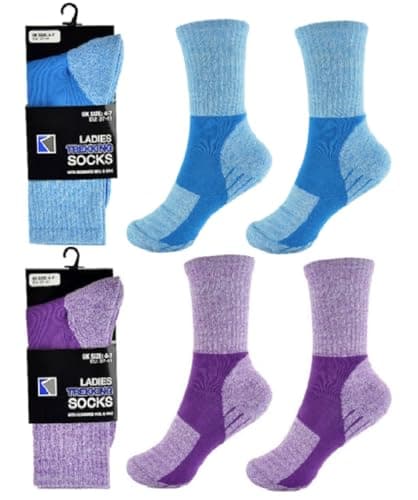 Image of OnlyBee Ladies Women’s Walking Hiking Boot Socks 2 Pairs, Lightweight Cushioned Heel and Sole Breathable Trekking Running Jogging Anti Blister Comfort