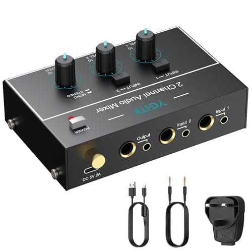 Image of YGiTK Mini Audio Mixer, 2 Channel Stereo Line Mixer 1/4" & 1/8" TSR Audio Output Input Jack, Line Mixer Stereo/Mono Independent Control and Switch for Guitars, Bass, Keyboards, Dynamic Microphone