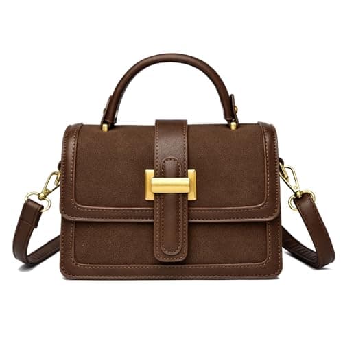 Image of Micmores Mini Crossbody Bag (20 * 12 * 5cm) - Faux Suede & Vegan Leather Small Square Purse for Women, Top Handle Shoulder Clutch for Commute & Party (Coffee)