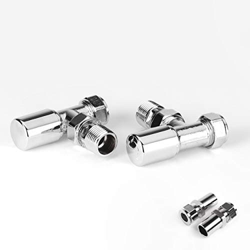 Image of Greened House Modern Small Chrome Angled Radiator/Towel Rail Valve Set for 10mm Pipework Central Heating & Column Radiators