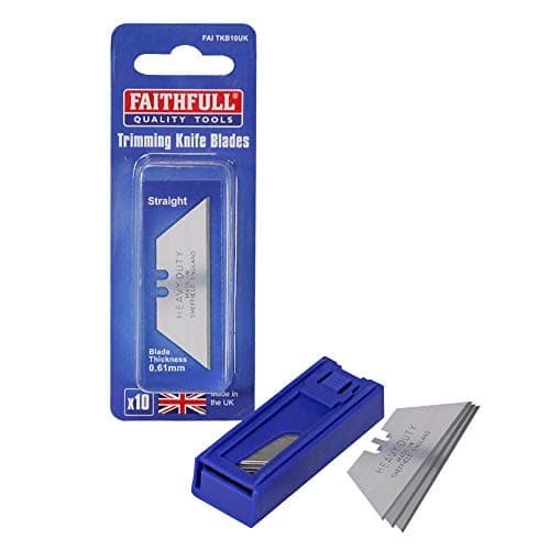 Image of Faithfull Heavy-Duty Trimming Knife Blades with Plastic Dispenser, Made in the UK – Pack of 10