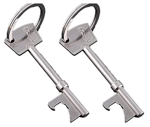 Image of RK Gifts Bottle Opener Keyring Beer Bar Novelty Gift in Solid Black or Silver (Silver (2 Pack))