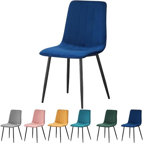 Image of MOF Dining Chair, Velvet Dining Chairs with Padded Seat and Backrest, Sturdy Metal Legs - Accent Chair for Kitchen, dining room, living room or home office (NAVY STRIPE)