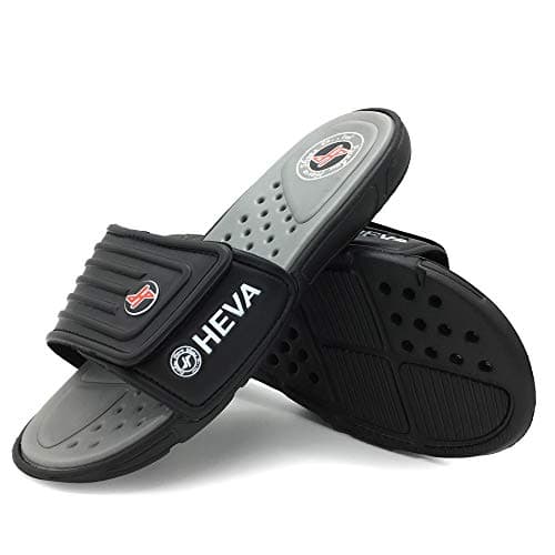 Image of HEVA Men's Slide Sandals Fashion Open Toe Beach Pool Shoes, 10 UK, Black Grey