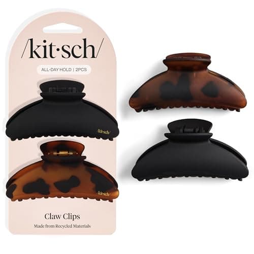 Image of Kitsch Medium Hair Clips for Women, Strong Hold, Recycled Plastic Claw Clips for Thick Hair | Great for Updo, Half Up Hairstyle | Ideal Gifts for Women - 2pcs, Black and Tort