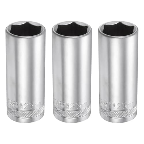 Image of sourcing map 3pcs 6 Points Deep Socket 1/2" Drive 23mm Deep Metric CR-V Steel Polished Nickel Plating 78mm / 3.1" Long Hex Socket Tool for Home Auto Nuts Bolts Repair