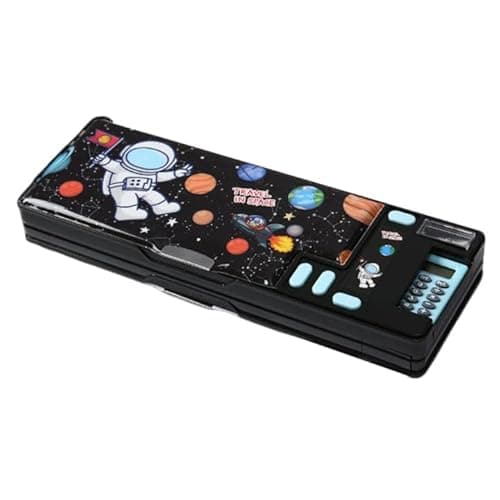 Image of PORUPAEL Pop Up Multifunction Pencil Case, Compartment Pencil Case Cute Cartoon Pen Box Organizer Stationery with Calculators, Sharpener, Schedule, School Supplies (Black)