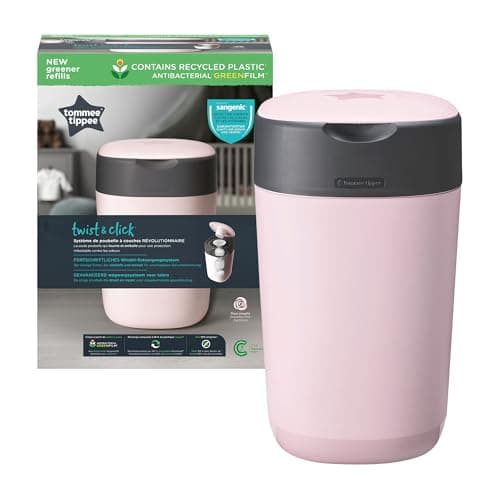 Image of Tommee Tippee Twist and Click Nappy Bin, Includes 1x Refill Cassette with Multilayer, Antibacterial Film, 100 percent Recycled Chassis, Pink
