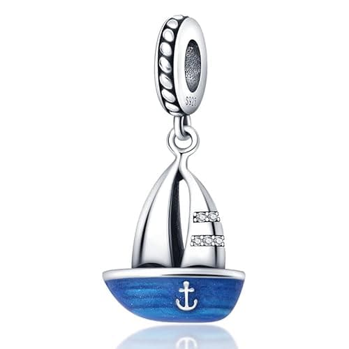 Image of Hamsa Birthday Earth Travel Holiday Lucky Elephant Evil Eye Charm Bead Pendant 925 Sterling Silver Compatible With Pandora Charm Moments Bracelet (Sailboat Anchor Yacht Sea Ocean Captain Boat)