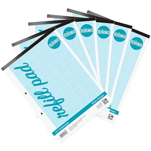 Image of RHINO Graph Paper A4 Pad, 100 Page / 1:5:10mm Ruling, 6 Pack, Grid Paper Pad, for Maths & Science, Office & School Stationery Supplies
