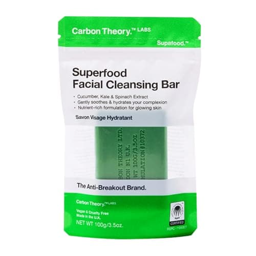 Image of Carbon Theory Superfood Face Cleansing Bar, Cucumber, Kale and Spinach Extract Soap Bar, Gently Cleanses, Hydrates and Boosts Glow for All Skin Types 100g