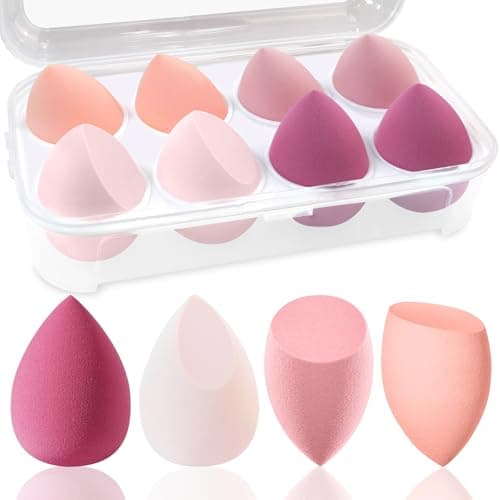 Image of DUAIU 8 Pack Makeup Sponge Set, 4 Color Beauty Blenders Make up Sponges for Liquid, Cream and Powder, Latex Free Foundation Sponge with 1 Sponge Holder Case
