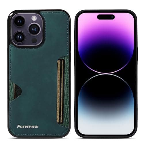 Image of LOLFZ Case for iPhone 15 Pro Max, Slim Back Case with Card Holder Premium PU Leather Cover Shockproof TPU Bumper Protective Phone Case Cover for iPhone 15 Pro Max - Green