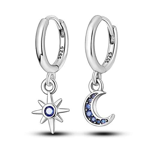 Image of Parmuz 925 sterling silver hoop earring for Woman Dangle Drop Boho vintage Feather Dangling Earring set purple Dream Catcher Simple Small Huggie earring Jewelry Gift