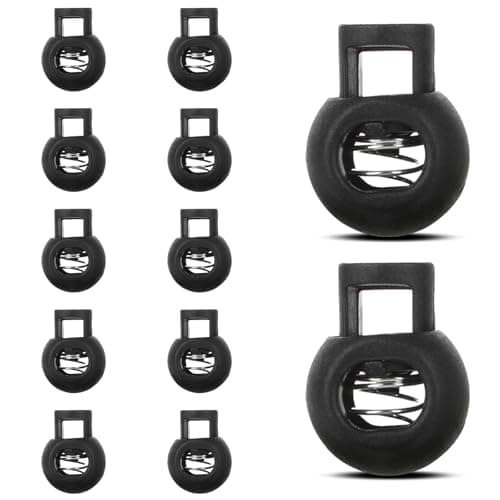 Image of Giantree 12 Pack Round Spring Cord Lock, Black Single Hole Plastic Toggle Stopper for Drawstring Paracord Cord Stop Elastic Shoelace Lock Hats Clothes Bags String Clip Fastener Replacement(12)