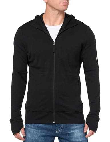 Image of Icebreaker Men's Merino 260 Quantum Ls Zip Hoodie Hooded Sweatshirt, Black Iv, M
