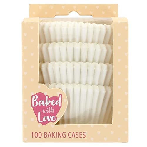 Image of Baked with Love White Cupcake Cases, Baking Cups, Greaseproof Paper Cases for Muffins and Cupcakes, Pack of 100, 50541