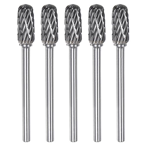 Image of sourcing map 5pcs Carbide Rotary Burrs 1/8" (3mm) Shank 1/4" (6mm) Head Double Cut Cylindrical Ball Nose C Shape Die Grinder Bits Rasp Files for Metal Wood Plastic Polishing Engraving