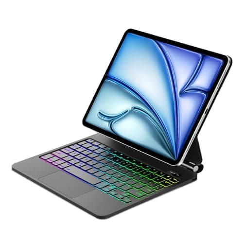 Image of Magic Keyboard for iPad Air 11"(M3 2025, M2 2024)/Air 10.9"(5e/4e Gén) and iPad Pro 11"(2018-2022), Slim Magnetic Floating Stand and Multi-Touch Trackpad, UK Layout Keyboard Case with Backlit, Black