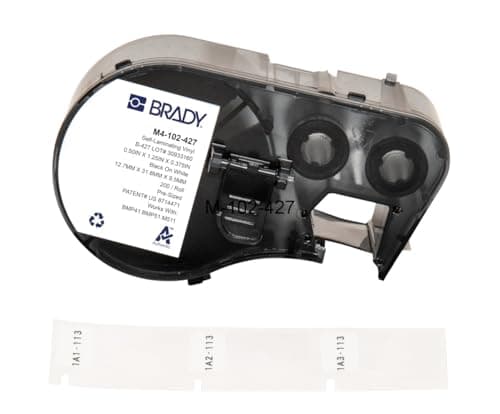 Image of Brady Self-Laminating Vinyl Pre-Sized Labels for Label Printer BMP41/BMP51/BMP53/M511-200 Self Adhesive Printer Labels - Black on White, Transparent (12,70 mm (W) x 31,75 mm (H)) - M4-102-427