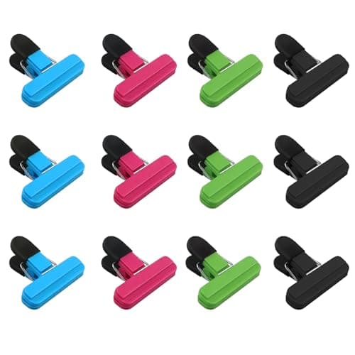 Image of Xxinxrong 12Pcs Reusable Food Bag Clips for Sealing - Airtight Kitchen & Freezer Bag Clips, 4 Colours, Strong Grip for Snacks, Bread, Pet Food - Ideal for Home, Travel & Camping Storage