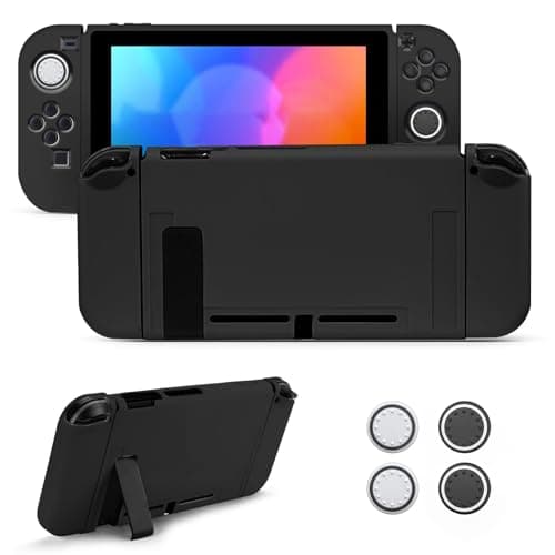 Image of JINGDU Switch Protective Case for Nintendo Switch NS, Slim Soft TPU Switch Protector, Cute Dockable Anti-Scratch Nintendo Switch Cover for Switch with 4 Thumb Grips Caps, Black
