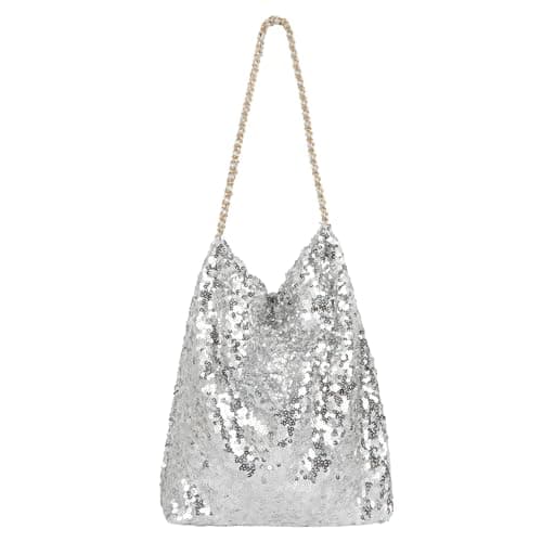 Image of LA HUATE Women Glitter Sequins Shoulder Tote Large Capacity Shopping Bag Travel Hobo Pouch Bag, bb-08150-01YH