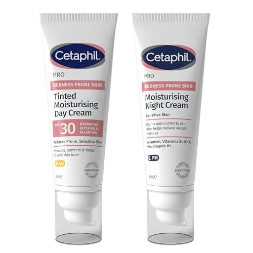 Image of Cetaphil PRO Tinted Moisturising Day Face Cream SPF30 and Night Facial Cream 50ml, Skincare Set, For Sensitive & Redness Prone Skin, dermatologist recommended
