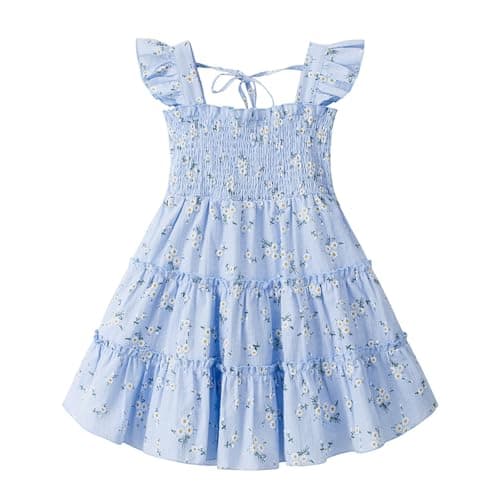 Image of Eqenkely Toddler Girl Princess Dress Kids Sleeveless Ruffle Dresses Summer Outfits Beach Sundress A:Blue 4-5 Years
