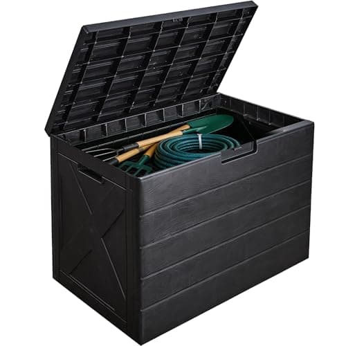 Image of Aweather 118L Rattan Outdoor Storage Box, Plastic Garden Storage Box Patio Outdoor Container Waterproof Parcel Box with Lockable Lid for Patio, Lawn, Backyard