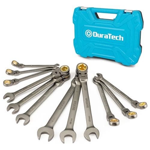 Image of DURATECH 12-Piece Anti-Slip Flex-Head Ratcheting Spanner Set 8-19 mm, Metric Combination Ratchet Wrench Set, Cr-V Steel, 72-Tooth, Organized in Storage Case