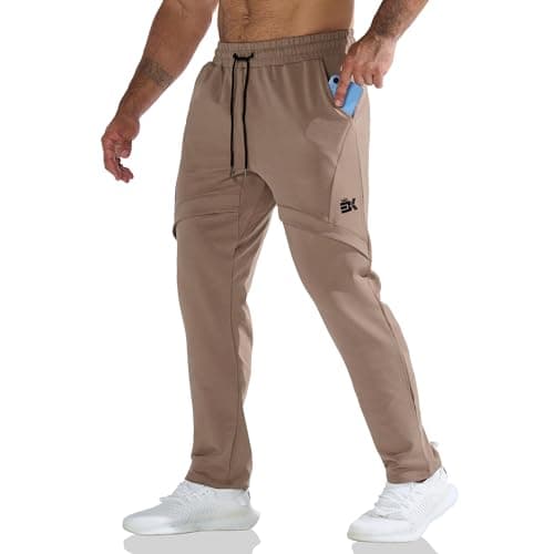 Image of Gesaofa Mens AirSlit Gym Trousers,Tapered Jogger Pants Sports Tracksuit Bottoms Running Jogging with Zip Pockets(M,Beige)