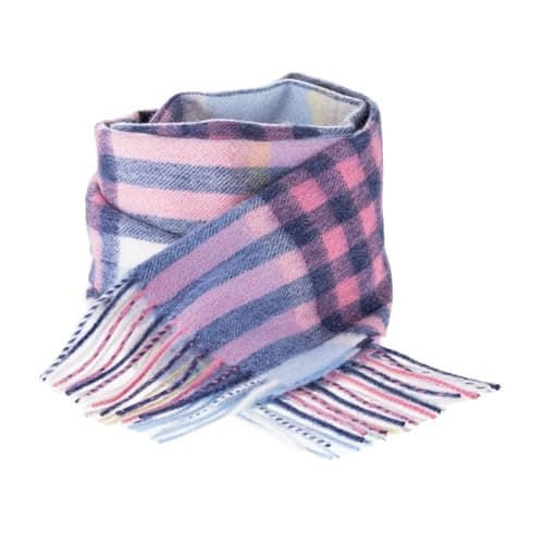 Image of ClanWool 100% Lambswool Tartan Scarf Classic Edinburgh Style Wool Scarf With Fringes – Essential Accessory - Chequer Tartan - Pastel Pink