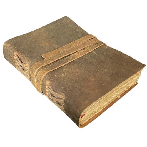 Image of 7 inch Urban Leather Bound Rustic Vintage Medieval Journal Old Deckle Edge Pages for Men Women, Artist Drawing Sketchbook Travel Writing Notebook for Him & Her, Unlined Pages