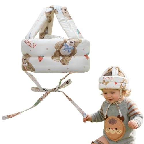 Image of Baby Head Protector and Knee Pads Set – Adjustable, Breathable Anti-Fall Safety Helmet for Toddlers 5-36 Months, Ideal for Learning to Walk Unisex (Little Bear Protective Hat)