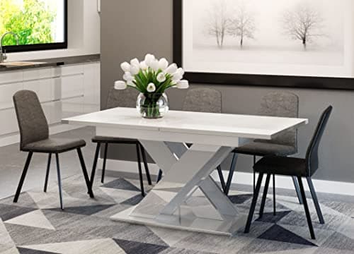Image of Extendable Dining Table, White, 140-180 x 75cm | Modern Folding Kitchen & Living Room Table, Scratch-Resistant High Gloss Surface | Space-Saving Dining Table for Small Apartments (White Gloss)