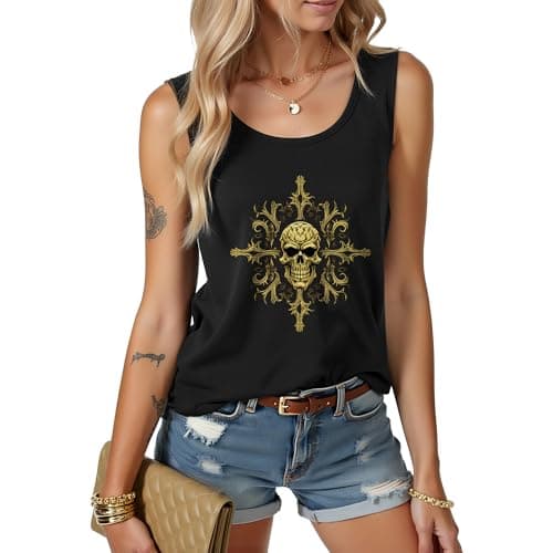 Image of MILAKOO Retro Print Vest Top for Women Vintage Skull Skeleton Style Printed Vest for Layering, XXL