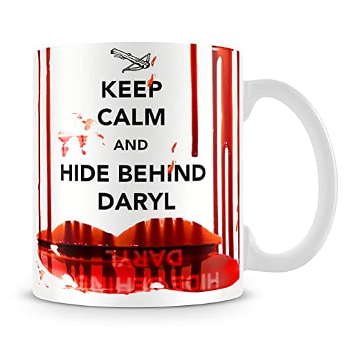 Image of Giftme Keep Calm and Hide Behind Daryl Walking Dead, Birthday, Christmas Coffee Tea Mug Unique 11oz White Ceramic Mug.