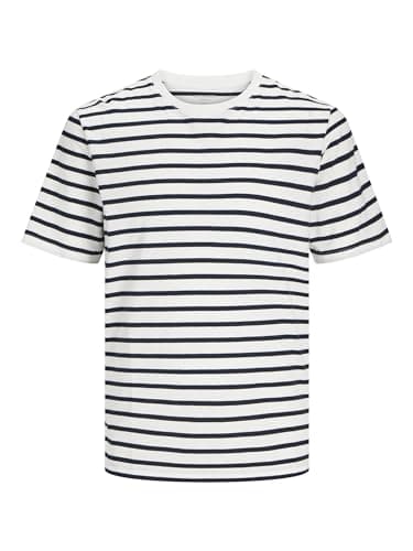 Image of JACK&JONES JJEORGANIC Basic Tee SS O-Neck Noos, Cloud Dancer/Stripes: Navy Blazer, XXL