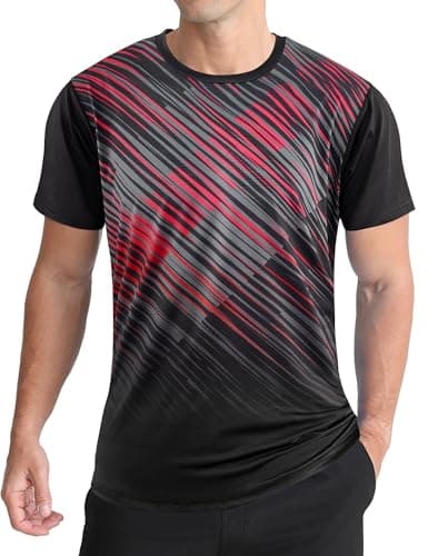 Image of APTRO Men’s T-Shirts Gym T Shirts for Men Moisture Wicking Athletic Breathable Running Tops Quick Dry Short Sleeve T-Shirt Red Stripe Black L