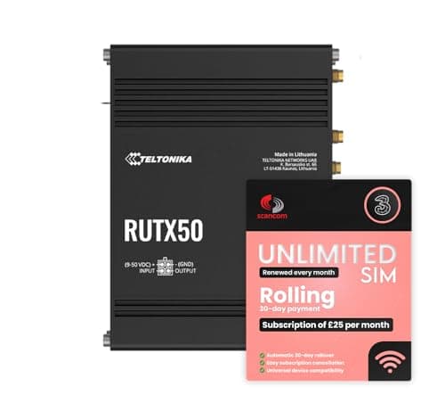Image of Teltonika RUTX50 Dual Network 5G Mobile Router + Three Rolling 30-Day Plan – £25/Month, QR-Code Activation