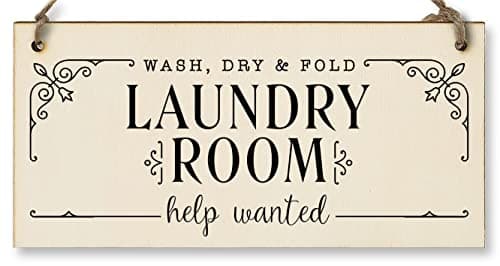 Image of Handmade Wooden Hanging Wall Plaque wash.dry.fold Laundry Room Help Wanted Funny Decorative Sign Gift for Mum
