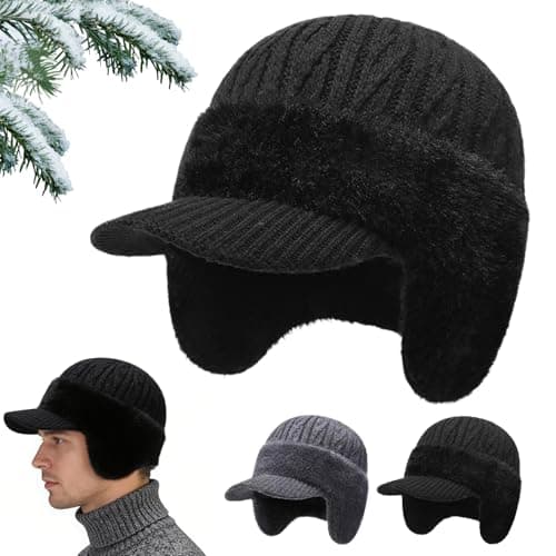 Image of DVDVBOOM ColdShield Trapper Blocking Knitted Hat, Trapper Winter Hats for Men, Windproof Warm Baseball Beanie with Ear Flaps, Fleece Thermal Hat for Cold Weather (Black)