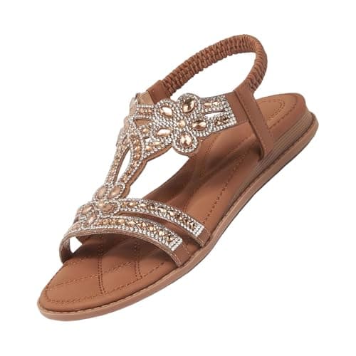 Image of Générique Women's Chic and Elegant Evening Sandals – Women's Sandals Comfort Flat Beach Shoes Slides Breathable Nude Feet Lightweight Open Toe Slide Pool Holiday Nude Feet, coffee, 6 UK
