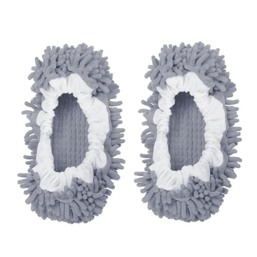 Image of sourcing map Mop Slippers Washable Microfiber Floor Cleaning Shoes Cover Chenille Duster Foot Socks Tools for House Clean, Grey 2 Pack