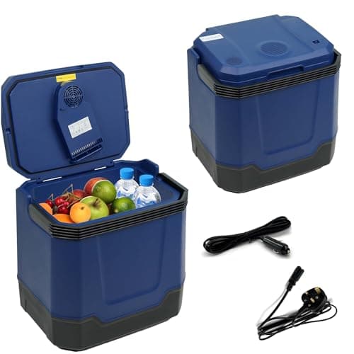 Image of Crystals 33L Electric Cool Box for Car & Home - Hot & Cold Thermoelectric Cooler, 12V DC & 240V AC, Portable Camping Fridge for Travel, Picnic, Office, Boat (33L Dark Blue)